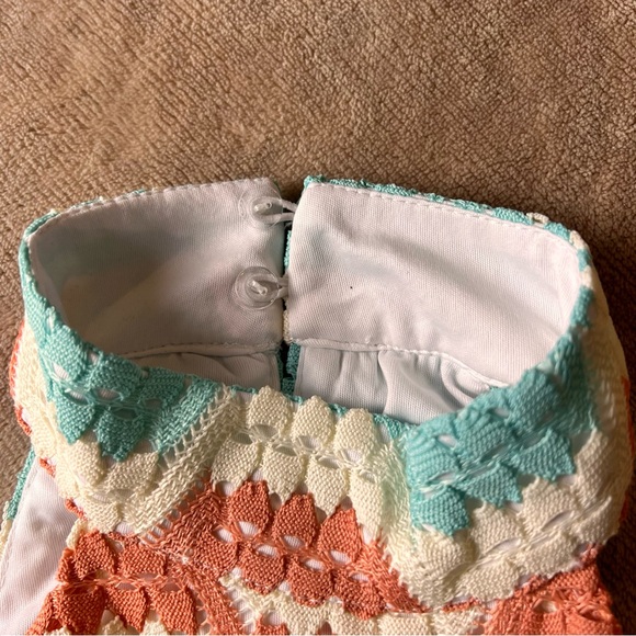 DONNA MORGAN Colourful Crochet Knit Mock Neck Fitted Midi Dress - Size 0 - Picture 13 of 16